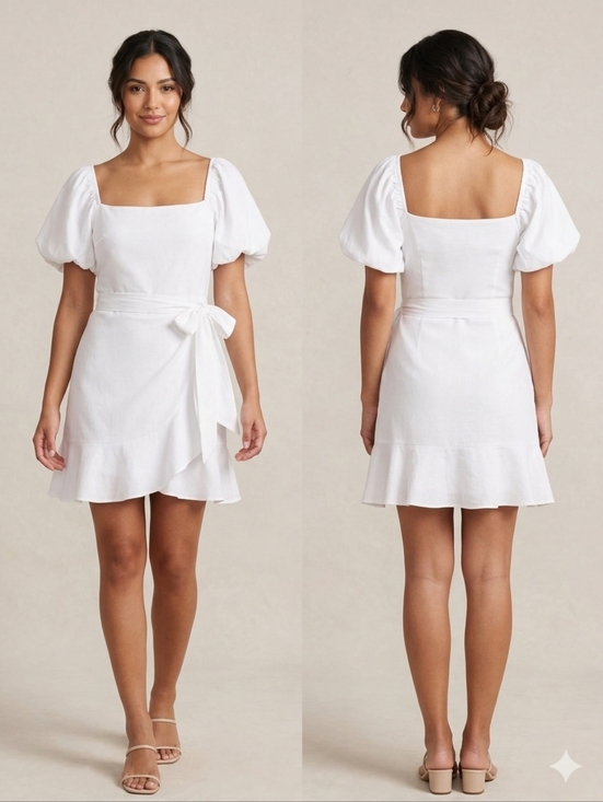 Trixxi Clothing Company Dresses & Skirts - Square-Neck Puff Sleeve Wrap Mini Dress in White